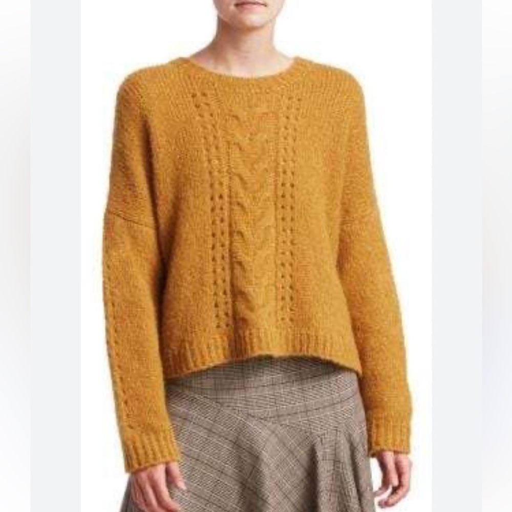 Nanette Lepore Women's Gold Cable Knit Sweater Size L Alpaca Merino Wool Blend